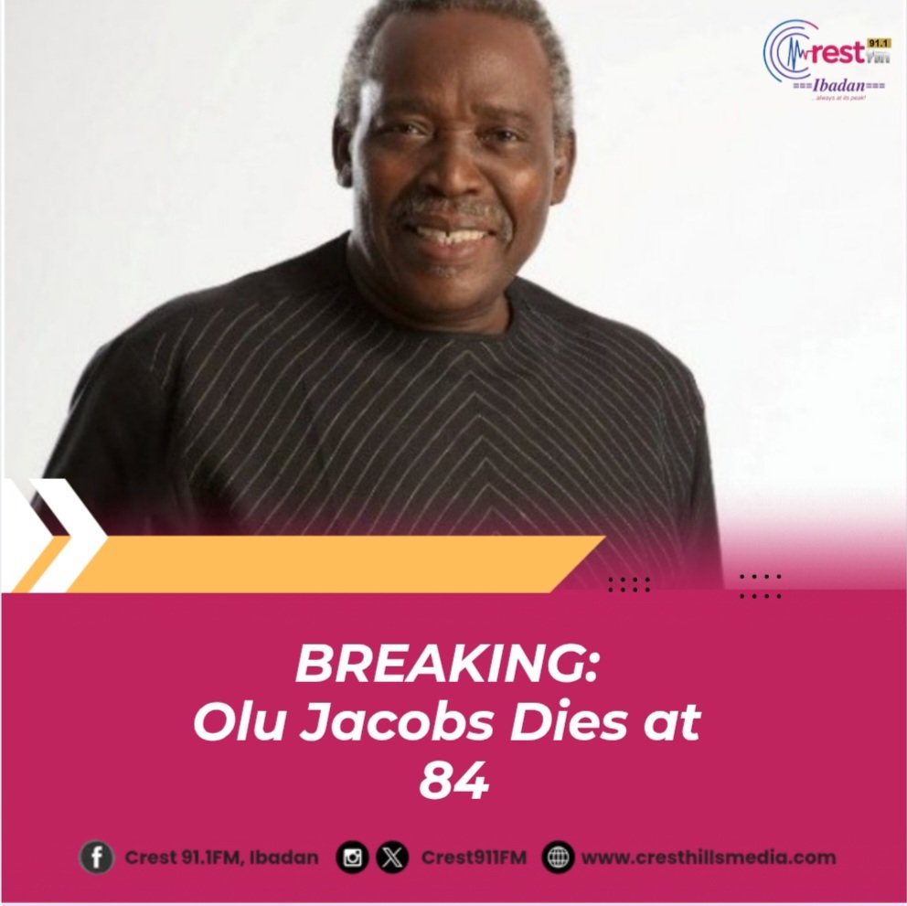 crest911fm's tweet photo. NEWS: Veteran Nigerian actor and film executive, Oludotun Baiyewu Jacobs, popularly known as Olu Jacobs, has died at the age of 84. https://t.co/vF4lHsqHkT