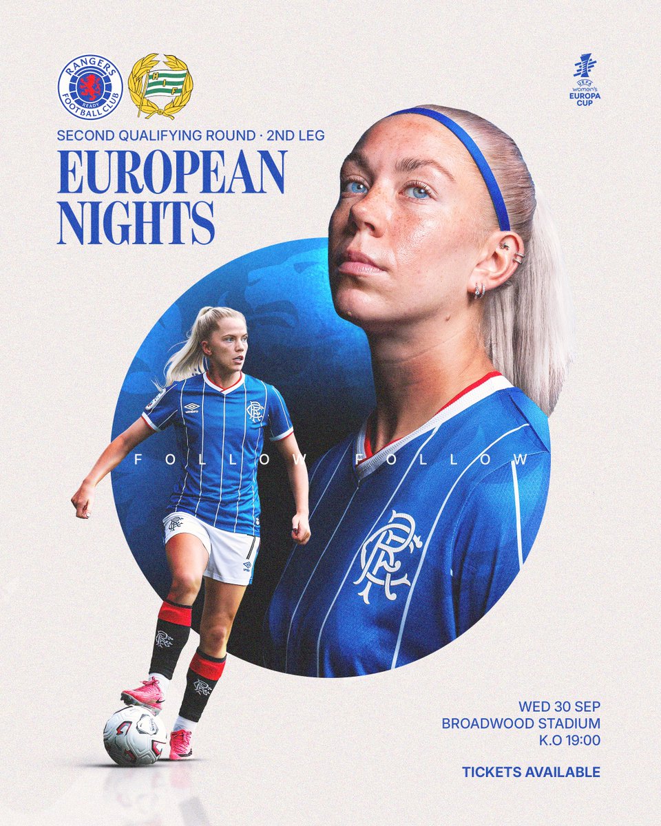 RangersWFC's tweet photo. 🏠 European action returns to Broadwood.

🇪🇺 We host Hammarby IF in the UEFA Women’s Europa Cup on Wednesday, September 30, with tickets on sale now!

🎟️ Secure your seat 👉 https://t.co/9h7SYGcwst

#UWCL https://t.co/5ChzSGf8tP