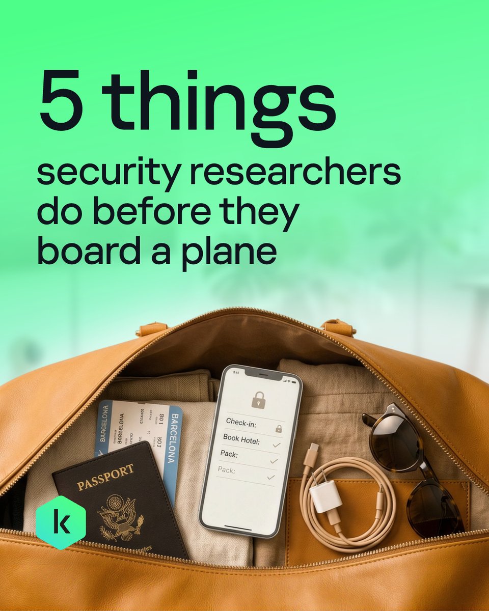 kaspersky's tweet photo. Five things security researchers do before they board a plane. A short thread on the habits that actually matter. 🧵 https://t.co/7YEIzBaaCU