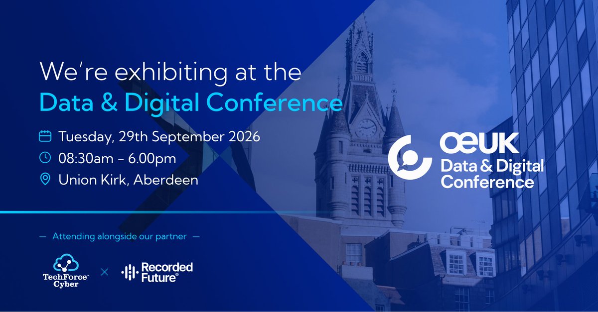 TechForceCyber's tweet photo. Cyber resilience matters more than ever as the energy sector becomes increasingly digital.

We’re joining @OEUK_'s Data &amp; Digital Conference alongside @RecordedFuture to discuss threat intelligence and emerging cyber risk.

Attending? Come say hello!

#OEUK #ThreatIntelligence https://t.co/MGkFH1dpzc