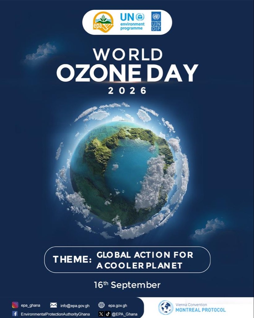 EPA_Ghana's tweet photo. The EPA joins the world to commemorate World Ozone Day, reminding us of the importance of protecting the ozone layer and our environment.

#WorldOzoneDay2026  #ProtectTheOzoneLayer #EPA https://t.co/nOpUDvr80u