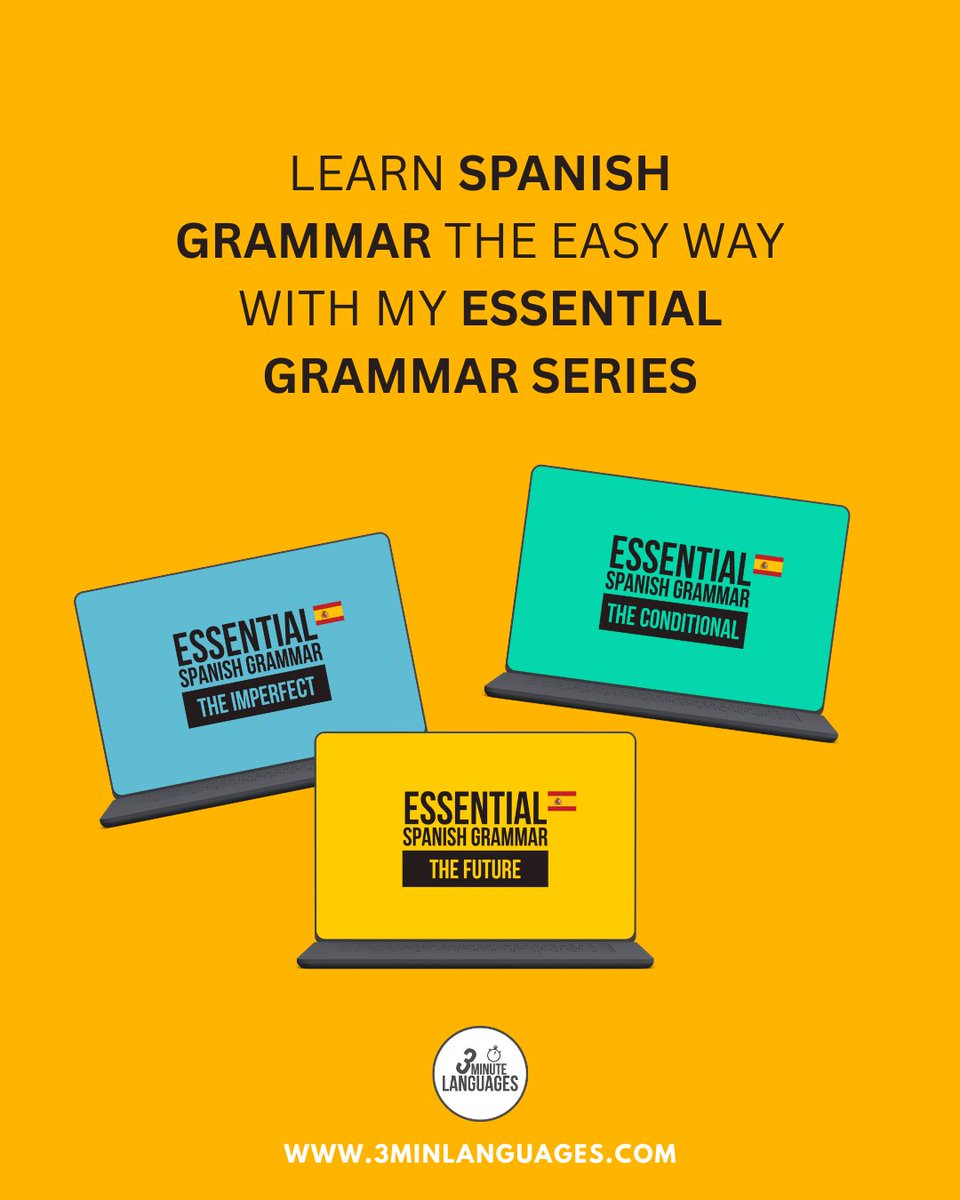 3MLanguages's tweet photo. Hola 🙂🇪🇸
My Essential Spanish Grammar series makes tenses simple: conditional, future & imperfect explained step by step.
Start here 👉 https://t.co/yChMbylwfL
All my Spanish courses: https://t.co/p9wRcGAlAo
#learnSpanish #Spanishgrammar #Spanishlessons https://t.co/Wg287SEjWi