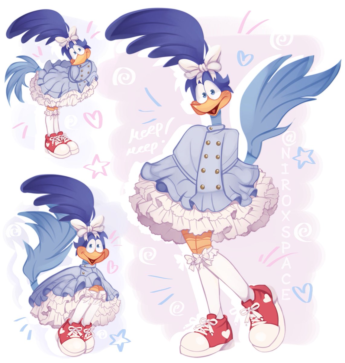 NIROXSPACE's tweet photo. —Beep beep? More like chic chic ✨🌷🎀🌸🩷

#roadrunner #looneytunes #wileroad #roadrunnerfanart #coyotevsacme #wilerunner #looneytunesart #looneytunesfanart https://t.co/ew5LXZDTJP
