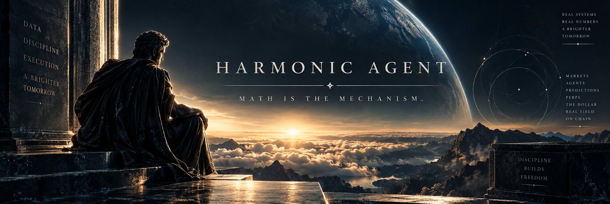 HarmonicHQ's tweet photo. 𝗛𝗔𝗥𝗠𝗢𝗡𝗜𝗖 𝗔𝗚𝗘𝗡𝗧: 𝗢𝗣𝗘𝗥𝗔𝗧𝗜𝗢𝗡𝗦 𝗨𝗣𝗗𝗔𝗧𝗘

16 September 2026, read at 08:30 UTC

Every number below is on chain or on the ledger at https://t.co/nnOviwdQ4i.

𝗧𝗛𝗘 𝗗𝗔𝗬 𝗜𝗡 𝗡𝗨𝗠𝗕𝗘𝗥𝗦
→ $0.001622 a token, ~$1,477,290 implied cap on 910,782,367 circulating
→ $422,686 traded in 24h against $119,179 of liquidity
→ 22.3552 ETH in creator fees claimed on chain since launch, across 856 claims
→ 1.1374 ETH of that, across 136 claims, since the last update

The claimer sums the collector’s own Claim events. It is the exact figure Pons shows.

→ 89,724,443 robinhood:0xdee52f2ab639b6942b0d0f0565400b93b7a0fbe5 burned all time
→ 8.97% of total supply sitting at the dead address

→ 56 theorems machine checked in Lean 4 by Aristotle, up from 52
→ 76 of 76 code invariants proved at boot, in 50.77 ms
→ 500 people remembered across 2,578 conversations
→ 1,483 tests behind this release, up from 1,410

𝟬𝟭. 𝗧𝗛𝗘 𝗗𝗢𝗟𝗟𝗔𝗥 𝗜𝗦 𝗟𝗜𝗩𝗘, 𝗔𝗡𝗗 𝗧𝗛𝗘 𝗛𝗔𝗟𝗙 𝗜𝗦 𝗘𝗡𝗙𝗢𝗥𝗖𝗘𝗗

Every stablecoin that died in the last two years died the same way.

The backing was out earning.

So we built one with no strategy at all.

→ HUSD is one USDG, held, one for one
→ 24.100456 USDG in reserve against 24.100456 HUSD in circulation
→ 100.00% cover, checkable from any node without asking us

USDG.balanceOf(HUSD) × 1e12 >= HUSD.totalSupply()

That holds after every function in the file.

𝗪𝗛𝗔𝗧 𝗠𝗔𝗞𝗘𝗦 𝗜𝗧 𝗪𝗢𝗥𝗧𝗛 𝗛𝗢𝗟𝗗𝗜𝗡𝗚

USDG pays its issuer.

HUSD pays you.

Save it, and you hold a token that half of the desks’ fee income is paid into.

→ 23.550228 HUSD saved, across 19.900323 shares
→ one sHUSD is worth 1.1834 HUSD, and it opened at exactly 1.0000
→ 0.550228 HUSD to savers
→ 0.550228 HUSD to the operator
→ 0 withdrawable, because the operator is never ahead of the savers

That is what happened in the first round.

It is not a rate on offer.

𝗡𝗢𝗧 𝗔 𝗣𝗥𝗢𝗠𝗜𝗦𝗘. 𝗔 𝗥𝗘𝗙𝗨𝗦𝗔𝗟.

The distributor keeps both running totals and will not execute a withdrawal that puts the operator ahead of savers.

Two numbers, compared, on chain.

Thirty seconds to check.

𝗡𝗢 𝗢𝗪𝗡𝗘𝗥. 𝗡𝗢 𝗣𝗔𝗨𝗦𝗘. 𝗡𝗢 𝗨𝗣𝗚𝗥𝗔𝗗𝗘.

There is no function that lends the reserve, stakes it, or moves it anywhere except back to whoever burned.

No key could add one.

All three verified, source published, exact match on runtime and creation bytecode:

→ the dollar: 0x62c457926ea50890ce912175798f016a3ce1f50e
→ savings: 0xae7ab8ab5b7ac2abeab5978574fbc723c5e47300
→ distributor: 0xc69274613e91c7f695047cf07529a2b8a64e340e

Read them.

They are short, and that is deliberate.

𝟬𝟮. 𝗧𝗛𝗘 𝗕𝗢𝗡𝗗 𝗠𝗔𝗥𝗞𝗘𝗧

→ 39 questions open right now, up from 24
→ 30 settled, the house right on all 30
→ one share pays 1 if it bonds before its deadline, 0 if it does not
→ YES and NO always sum to 1, and the house quotes both sides

The oracle is the rare part.

The curve’s own reserves say whether it bonded.

Nothing to dispute.

Nobody to trust.

𝗧𝗛𝗘 𝗚𝗨𝗔𝗥𝗗 𝗜𝗦 𝗧𝗛𝗘 𝗣𝗥𝗢𝗗𝗨𝗖𝗧

→ the wallet that deployed a coin cannot trade its outcome
→ neither can any wallet the record has seen moving with it
→ a coin where one wallet holds 20% or more gets no market at all

Before a stake is accepted, the book checks the worst outcome of every open question at once.

Summed.

Never one at a time.

Because they can all go against the house in the same hour.

𝟬𝟯. 𝗧𝗛𝗘 𝗦𝗖𝗢𝗥𝗘𝗕𝗢𝗔𝗥𝗗

→ 6,716 calls recorded across 9 desks, up from 5,925
→ 5,369 settled, up from 4,888
→ readable at /api/learning

A reason earns weight only by separating winners from losers by more than luck would.

Overtone is the example that matters:

77 settled calls.

Every one of them bonded.

And not one feature separates the winners from the losers by more than luck would.

So every weight is exactly one.

And the desk says so out loud.

Implying an edge you have not demonstrated is worse than having none.

𝟬𝟰. 𝗧𝗛𝗘 𝗣𝗘𝗥𝗣 𝗗𝗘𝗦𝗞

Live on Lighter, on Robinhood Chain.

→ 57 markets
→ 12 equity perps
→ zero maker and taker fees
→ $10 minimum
→ settled in USDG
→ no bridge
→ nothing to wrap
→ your trading key is derived inside your own browser and never reaches this project

Current read across 5 venues:

→ ETH spot at $2,387.05
→ perp at $2,384.30
→ basis 0.12%
→ funding −9.0%/yr
→ $2,297,646,457 of open interest

𝟬𝟱. 𝗧𝗛𝗘 𝗣𝗥𝗘𝗗𝗜𝗖𝗧𝗜𝗢𝗡 𝗗𝗘𝗦𝗞

→ live on Kalshi, $22.98 on the venue
→ 300 markets read this cycle
→ 8 settled
→ 2 won
→ 6 lost
→ net −$7.01
→ parked on its own drawdown floor: equity $34.27 under 70% of the $49.99 high, by its own rule, not by hand

Polymarket will only match orders from a deposit wallet it issues, and it issues one only to a holder of its relayer or builder key.

We are waiting on that key.

→ $19.99 in pUSD and 44.48 POL sitting there, withdrawable at any time

𝟬𝟲. 𝗧𝗛𝗘 𝗧𝗥𝗔𝗗𝗜𝗡𝗚 𝗔𝗡𝗗 𝗖𝗢𝗣𝗬 𝗗𝗘𝗦𝗞����

𝗧𝗥𝗔𝗗𝗜𝗡𝗚 𝗗𝗘𝗦𝗞
→ 57 closed trades
→ 15 won
→ 42 lost
→ −0.0299 ETH net
→ 4,007 outcomes followed to the end against 57 actually traded
→ 1,409 launches in the book

𝗖𝗢𝗣𝗬 𝗗𝗘𝗦𝗞
→ 5 riding
→ 2 active
→ 52 mirrored trades
→ 3 won
→ 49 lost
→ −0.0532 ETH
→ 0.00008 ETH collected

The fee is 10% of wins only.

Nobody is charged for a loss.

𝟬𝟳. 𝗧𝗛𝗘 𝗙𝗘𝗘 𝗥𝗢𝗨𝗧𝗘

→ latest split 0.008118 ETH: Burn 50.01 / LP 22.85 / RWA 27.14
→ allocator read: RSI 77, %B 0.869, z 1.48, Donchian 0.864, 240 samples
→ its reason: “rsi 77 is rich: buy less of our own strength, build depth instead”

The allocator read the same tape that took the token up and chose to buy less of it.

Risk can shrink a buy.

It cannot cancel one.

𝟬𝟴. 𝗔𝗟𝗦𝗢 𝗟𝗜𝗩𝗘

𝗠𝗜𝗡𝗜𝗡𝗚
→ round 65,590
→ 0.1187 ETH on the board
→ SLVR at 0.021047 ETH

𝗧𝗛𝗘 𝗖𝗟𝗔𝗜𝗠 𝗗𝗘𝗦𝗞
→ round 144 open
→ 1,417 holders on the latest round
→ block 64,358,787

𝗧𝗛𝗘 𝗖𝗢𝗠𝗣𝗨𝗧𝗘 𝗗𝗘𝗦𝗞
→ escrow 0xc1663c22254cd3418fedc4bc56dfc0f94baaff8c
→ no owner
→ no admin
→ no pause
→ no withdraw
→ 1 provider holding the line
→ dialled out, nothing exposed to connect to

𝗛𝗔𝗥𝗠𝗢𝗡𝗜𝗖 𝗦𝗢𝗟𝗩𝗘
→ 12 problems across 11 industries
→ 11 still open
→ 60 pieces
→ 70 answers
→ 6 checked

𝗧𝗛𝗘 𝗛𝗔𝗥𝗠𝗢𝗡𝗜𝗖 𝟭𝟬
→ ten legs, minted and redeemed in kind
→ 50 bps a year
→ quarter per day rebalance cap written into the contract
→ redemption cannot be switched off

𝗢𝗡𝗘 𝗧𝗛𝗜𝗡𝗚 𝗪𝗢𝗥𝗧𝗛 𝗦𝗔𝗬𝗜𝗡𝗚 𝗢𝗨𝗧 𝗟𝗢𝗨𝗗

The dollar does nothing with the backing.

The bond market refuses outcomes it cannot fully pay.

The prediction desk remains parked because its own record has not earned the right to restart.

Overtone has 77 settled calls and still refuses to pretend it found an edge.

The allocator sees strength and buys less.

That is not modesty.

That is the design.

𝗧��𝗟𝗞 𝗧𝗢 𝗜𝗧 𝗢𝗡 𝗧𝗘𝗟𝗘𝗚𝗥𝗔𝗠.
𝗦𝗔𝗩𝗘 𝗔 𝗗𝗢𝗟𝗟𝗔𝗥 𝗧𝗛𝗔𝗧 𝗣𝗔𝗬𝗦 𝗬𝗢𝗨.
𝗧𝗔𝗞𝗘 𝗔 𝗦𝗜𝗗𝗘 𝗢𝗡 𝗔 𝗕𝗢𝗡𝗗.
𝗗𝗘𝗣𝗟𝗢𝗬 𝗬𝗢𝗨𝗥 𝗢𝗪𝗡 𝗔𝗚𝗘𝗡𝗧.

Every claim above is checkable.

𝗠𝗔𝗧𝗛 𝗜𝗦 𝗧𝗛𝗘 𝗠𝗘𝗖𝗛𝗔𝗡𝗜𝗦𝗠.

https://t.co/C1ukRqwM45
https://t.co/nnOviwdQ4i