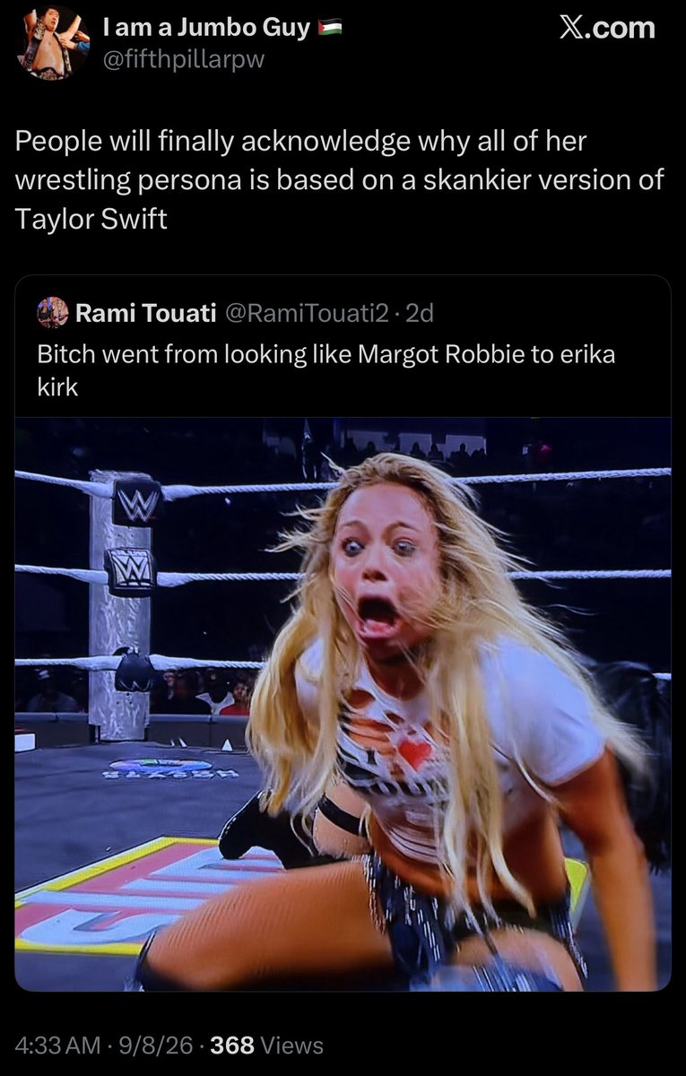Liv4Rolleigns's tweet photo. @RamiTouati2 @aerith_greene Also, @fifthpillarpw made this comment about her, calling her a “skank” version of Taylor Swift (even if it wasn’t an insult, you’re stupid for making this comment). https://t.co/IbCjFcvvRT