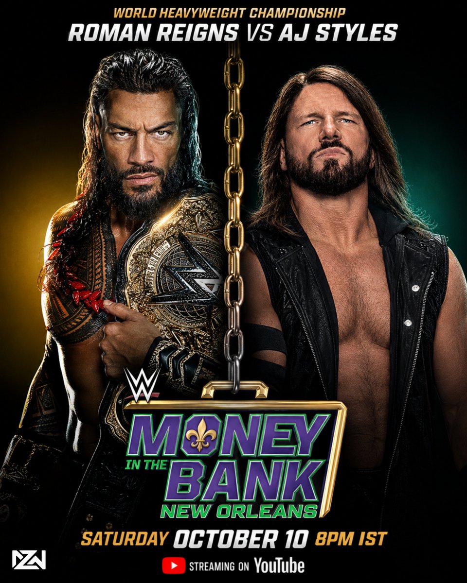 DZW_official's tweet photo. THE HEAD OF THE TABLE VS THE PHENOMENAL ONE! 
.
DZW MONEY IN THE BANK 2026
.
#WWE  #MITB #RomanReigns #AJStyles #DZW https://t.co/Ocg5OnnF6t