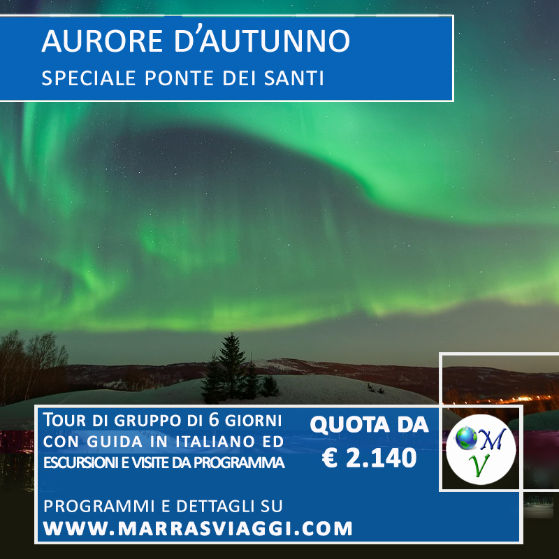 MARRASVIAGGI's tweet photo. Aurore d'autunno - Speciale Ponte dei Santi ✨  
Scopri il tour di 6 giorni con guida in italiano, escursioni e visite incluse.
Partenza del 29 Ottobre - Quota da € 2.140  
👉 Richiedici disponibilità e programma!
#auroraboreale #tour #reykjavik #qualitygroup #marrasviaggi https://t.co/ku2vgzFXdI