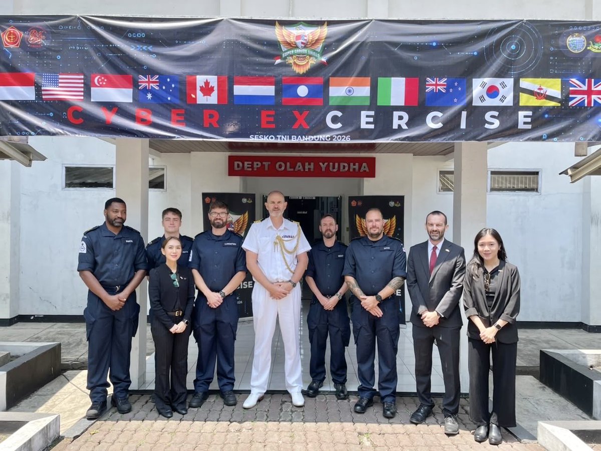 UKinIndonesia's tweet photo. This year, the UK joined Super Garuda Shield 2026 with a focus on the Cyber Exercise (CYBEREX). A team of five from the Royal Navy's Cyber Defence Operations, we worked alongside partners at SESKO TNI in Bandung from 31 August to 11 September. 

With 13 countries participating, from Indonesia to the UK, the US, Singapore, Australia, and beyond, CYBEREX 2026 tested how we respond to cyber threats against critical digital infrastructure. Together, we strengthened coordination, interoperability, and resilience in the cyber domain.

This is more than an exercise, it's about building stronger international defence cooperation and pushing forward the UK-Indonesia Strategic Partnership.

#SuperGarudaShield2026 #CYBEREX2026
#UKIndonesia #CyberDefence
