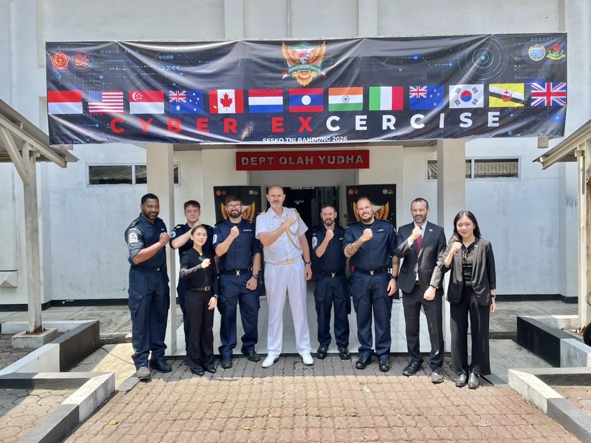 UKinIndonesia's tweet photo. This year, the UK joined Super Garuda Shield 2026 with a focus on the Cyber Exercise (CYBEREX). A team of five from the Royal Navy's Cyber Defence Operations, we worked alongside partners at SESKO TNI in Bandung from 31 August to 11 September. 

With 13 countries participating, from Indonesia to the UK, the US, Singapore, Australia, and beyond, CYBEREX 2026 tested how we respond to cyber threats against critical digital infrastructure. Together, we strengthened coordination, interoperability, and resilience in the cyber domain.

This is more than an exercise, it's about building stronger international defence cooperation and pushing forward the UK-Indonesia Strategic Partnership.

#SuperGarudaShield2026 #CYBEREX2026
#UKIndonesia #CyberDefence