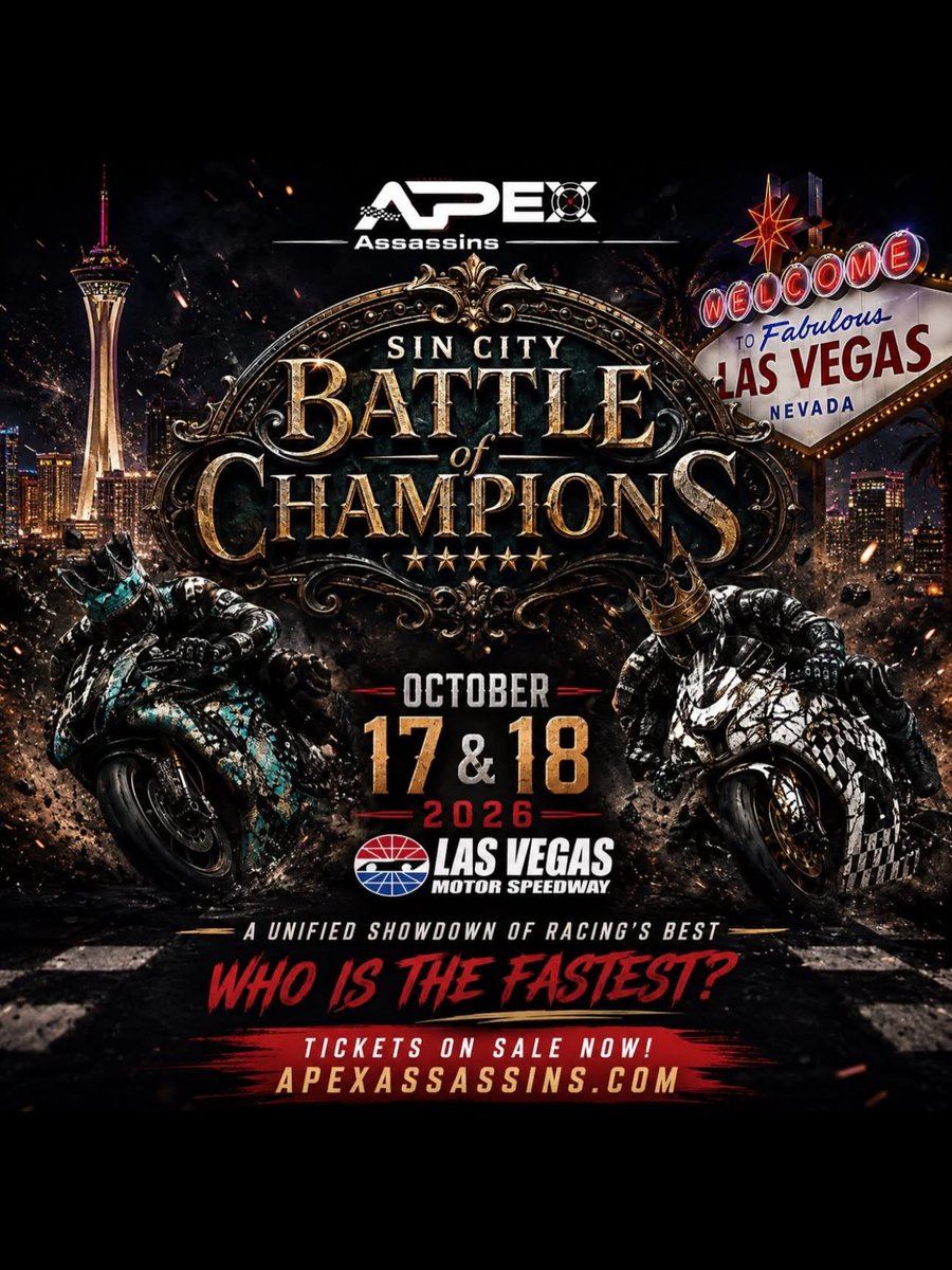 MarvelFayaa3fo's tweet photo. TOMORROW IS THE LAST DAY! Early Bird General Admission pricing for the Sin City Battle of Champions ends tomorrow. Get ready for racing, competition, and an unforgettable weekend. October 17–18, 2026, Las Vegas Motor Speedway. Secure your tickets https://t.co/nd6yvrcOze