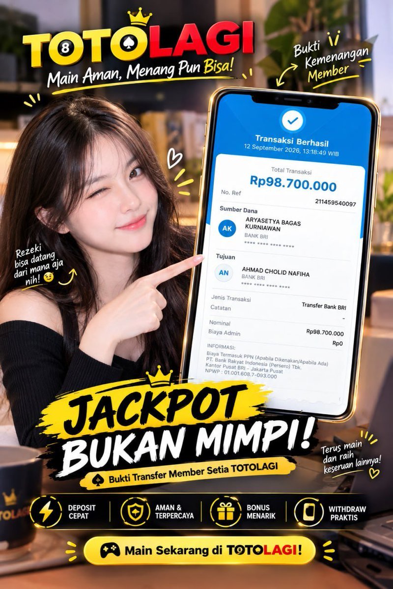 ArlendJovanio's tweet photo. 👑 TOTOLAGI
Main Aman, Menang Pun Bisa!

💛 BUKTI KEMENANGAN MEMBER
JACKPOT BUKAN MIMPI!

✨ Rezeki Bisa Datang dari Mana Aja Nih!
🎯 BUKTI TRANSFER MEMBER SETIA
Kemenangan Nyata, Cerita Bahagia

Main Sekarang, Nikmati Keseruannya!
Link join 👉https://t.co/3X0jfTWX6M https://t.co/aj3yOIsXkF