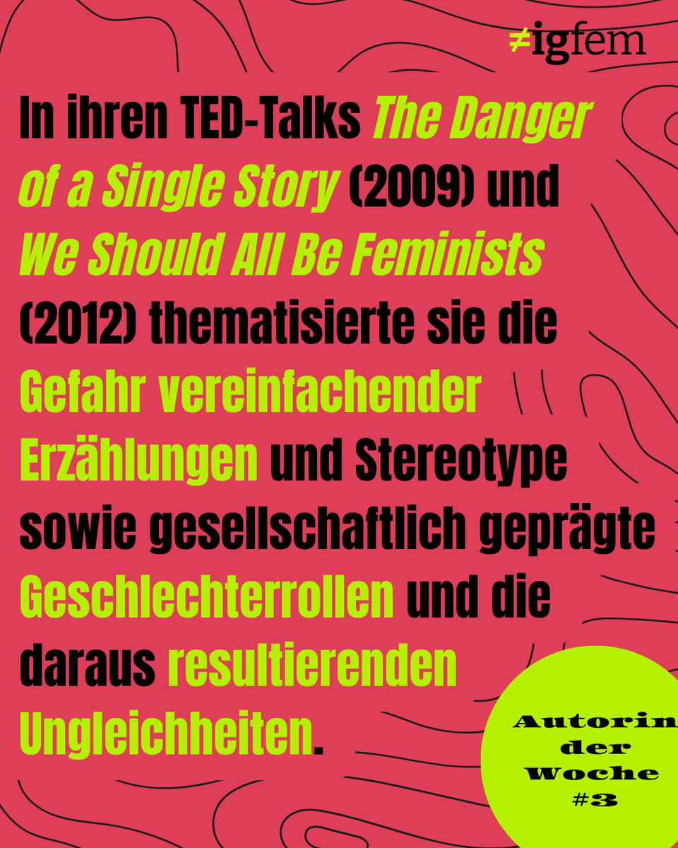 igfemat's tweet photo. 📖 Jeden Mittwoch stellen wir euch eine Autorin der FemLit-Leseliste vor - heute: Chimamanda Ngozi Adichie!
⭐ Weitere Informationen zur Leseliste findet ihr unter: https://t.co/7cMIyFaOHZ

#FeministischeLeseliste #AutorinDerWoche #ChimamandaNgoziAdichie #FeministischeLiteratur https://t.co/ZuLM2EHIot