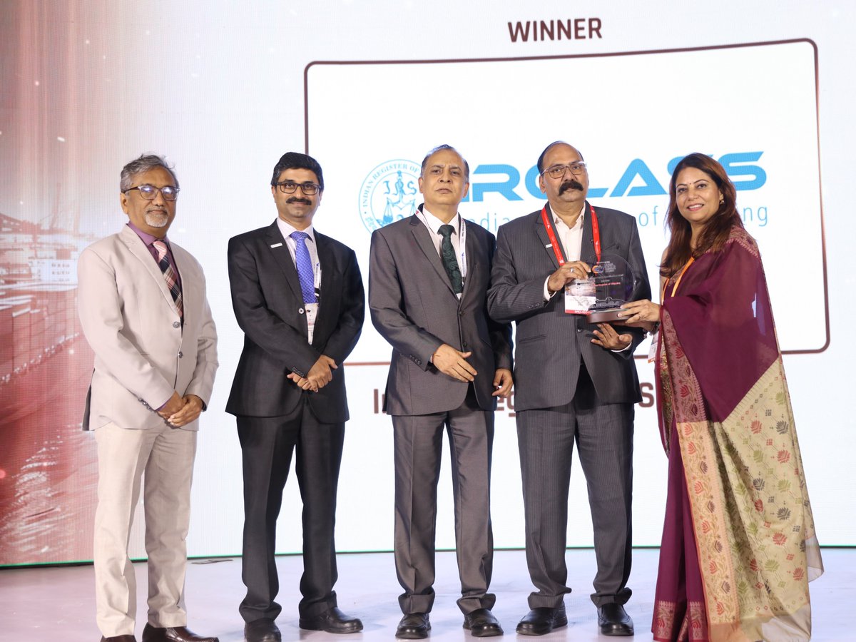 irclass's tweet photo. Indian Register of Shipping was honoured with the 'Maritime Safety Excellence Award' at the Global Ports and Shipping Summit 2026 organised by ET Infra  in Mumbai. 

@irclass  
#maritimesafety #compliance #sustainability #maritimeindustry #shipping #india #technology #ships https://t.co/ltySqpvEl4