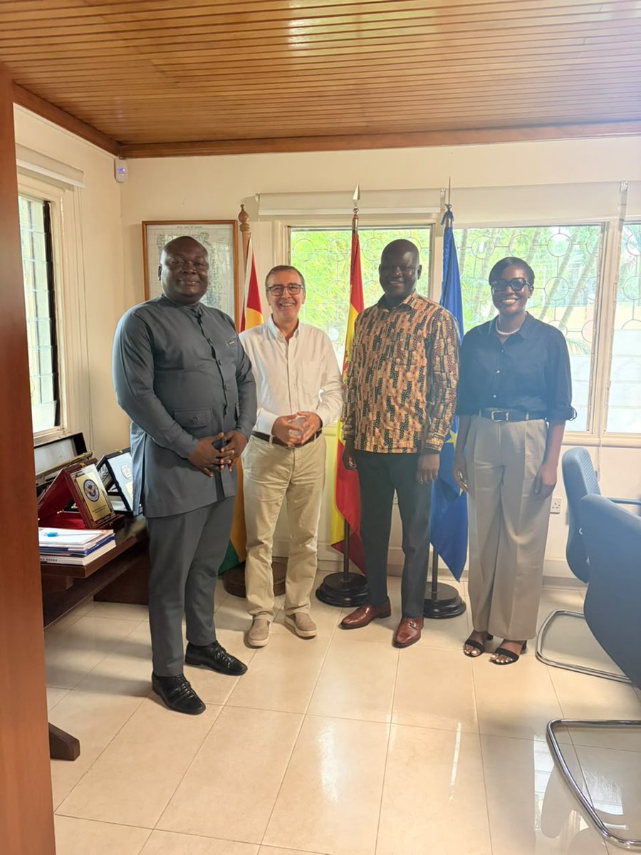 IntUenr's tweet photo. The IRO Team led by Dean, Ing. Prof. Edward A. Awafo, on Friday, 11 September 2026 paid a courtesy visit to H.E. Angel Lossada Torres-Quevedo, Ambassador of the Kingdom of Spain to Ghana https://t.co/Ea9QHM0vZF
