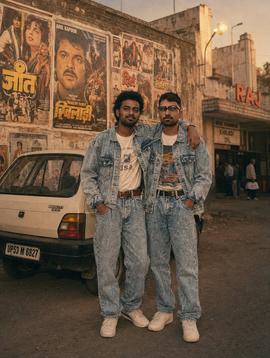 AshifJilani's tweet photo. Back to the 90s… 🕰️✨
जब style simple था, दोस्ती दिल से थी और यादें priceless थीं। ❤️
AI created the look, but the feelings are real! 📸🔥
#1990sVibes #90sStyle #AIPPhoto #VintageVibes #OldIsGold #Trending https://t.co/59tVkwGYew