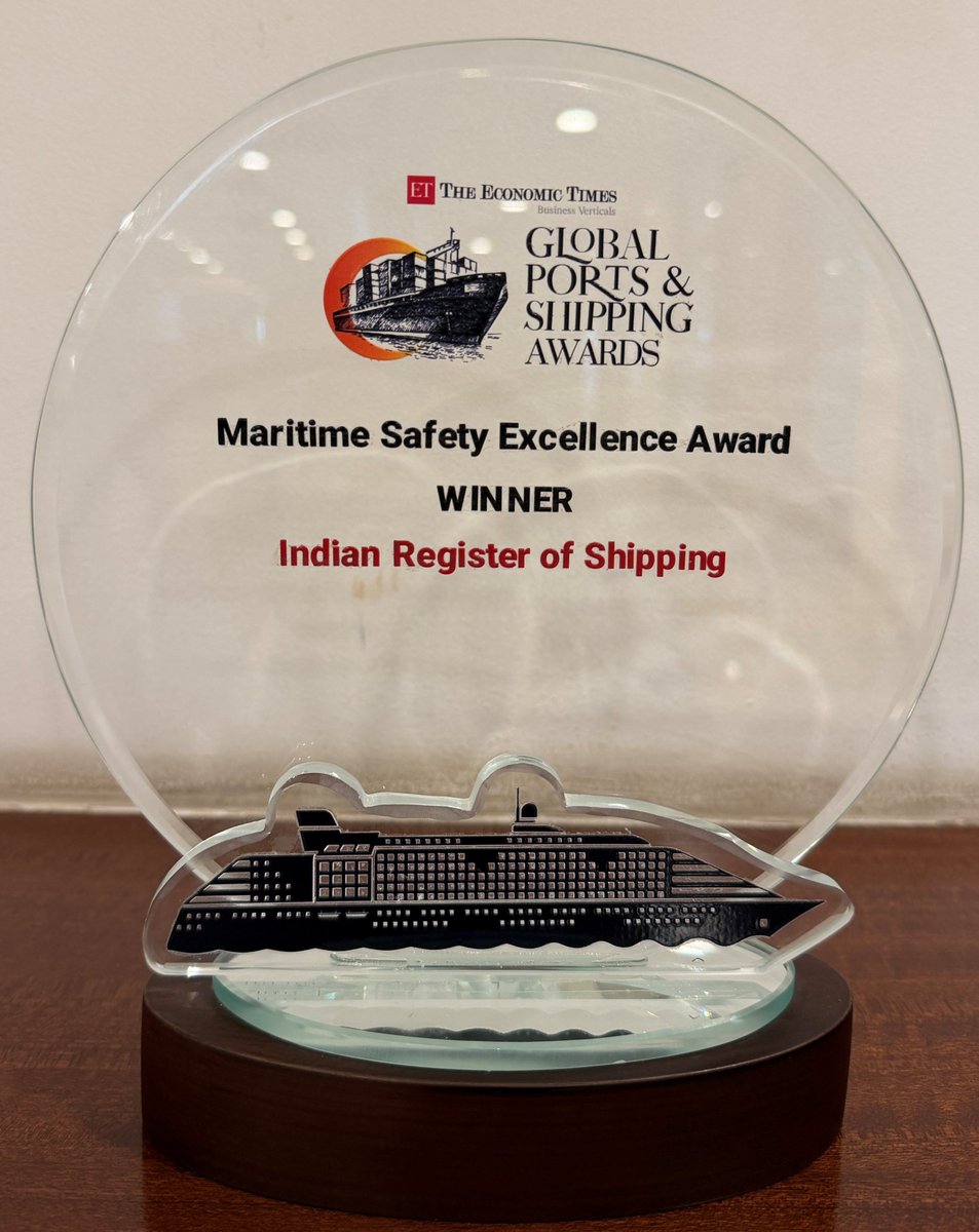 irclass's tweet photo. Indian Register of Shipping was honoured with the 'Maritime Safety Excellence Award' at the Global Ports and Shipping Summit 2026 organised by ET Infra  in Mumbai. 

@irclass  
#maritimesafety #compliance #sustainability #maritimeindustry #shipping #india #technology #ships https://t.co/ltySqpvEl4