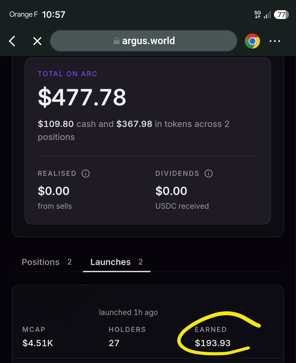 FastLife's tweet photo. -TL;DR free money-

''Let's gooo ARC mainnet finally here''.
For now everyone is busy telling you that if you followed his call, you'd already be in x1125. Lmao.

In a few hours, someone will finally make a post to tell you that on @Arguspad , you can literally earn almost $200 for free in fees, just like we do on Robinhood with this config:
- 3/3 tax
- Custom split → 100% to creator
- USDC pair
- 0% buyback / 0% dividends / 0% LP
(you can adjust to your liking here)

[Details on screenshot #2 below]. 

Can't be me, kek, GM.