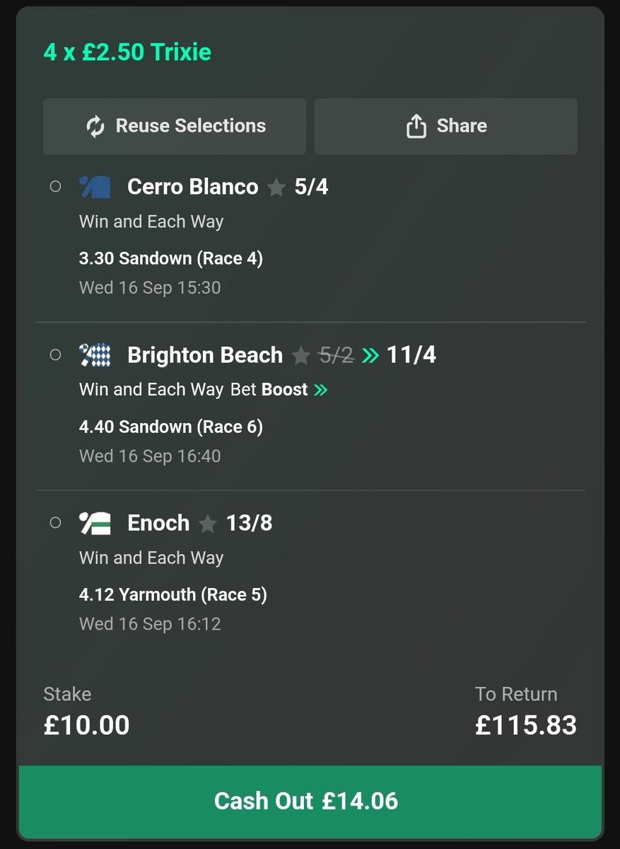 ATrixieADay's tweet photo. Today's Trixie!
Best of luck if you're following along!
#nap #horseracing #HorseRacingTips #Tips #Trixie #Sandown #Yarmouth https://t.co/rHKI9I33xc