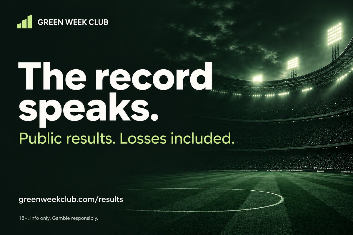 GreenWeekClub's tweet photo. Green Week Club: sports analysis with a public results ledger, losses included. Membership fees apply only when the model's week is green. Read the record before joining. https://t.co/kkN0js6bhf 18+. Info only. Gamble responsibly. https://t.co/qDjOrj6LvL