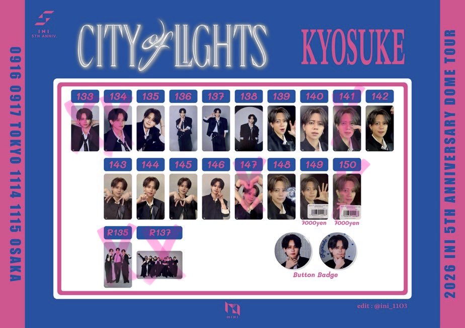 kisara_021's tweet photo. INI CITY OF LIGHTS トレカ 7000円 交換

【譲】
池崎(池﨑)136、143、147
木村138、146
後藤136、139
佐野134
許146、147
高塚(髙塚)135、143、148
田島149
西133、144、146
松田136

【求】
藤牧 画像参照

東京ドーム両日手渡し希望
お気軽にご連絡ください👍🏻💖
#INI交換 #CITYOFLIGHTS https://t.co/wEnNZKduCm