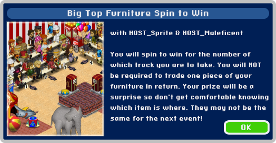 MyVMK's tweet photo. "Big Top Furniture Spin to Win" with HOST_Sprite & HOST_Maleficent begins in just 30 minutes! (10:00 AM EST) Which number will you spin to win? #MyVMK #VMK #Disney #Nostalgia https://t.co/jOe3CHcXU7