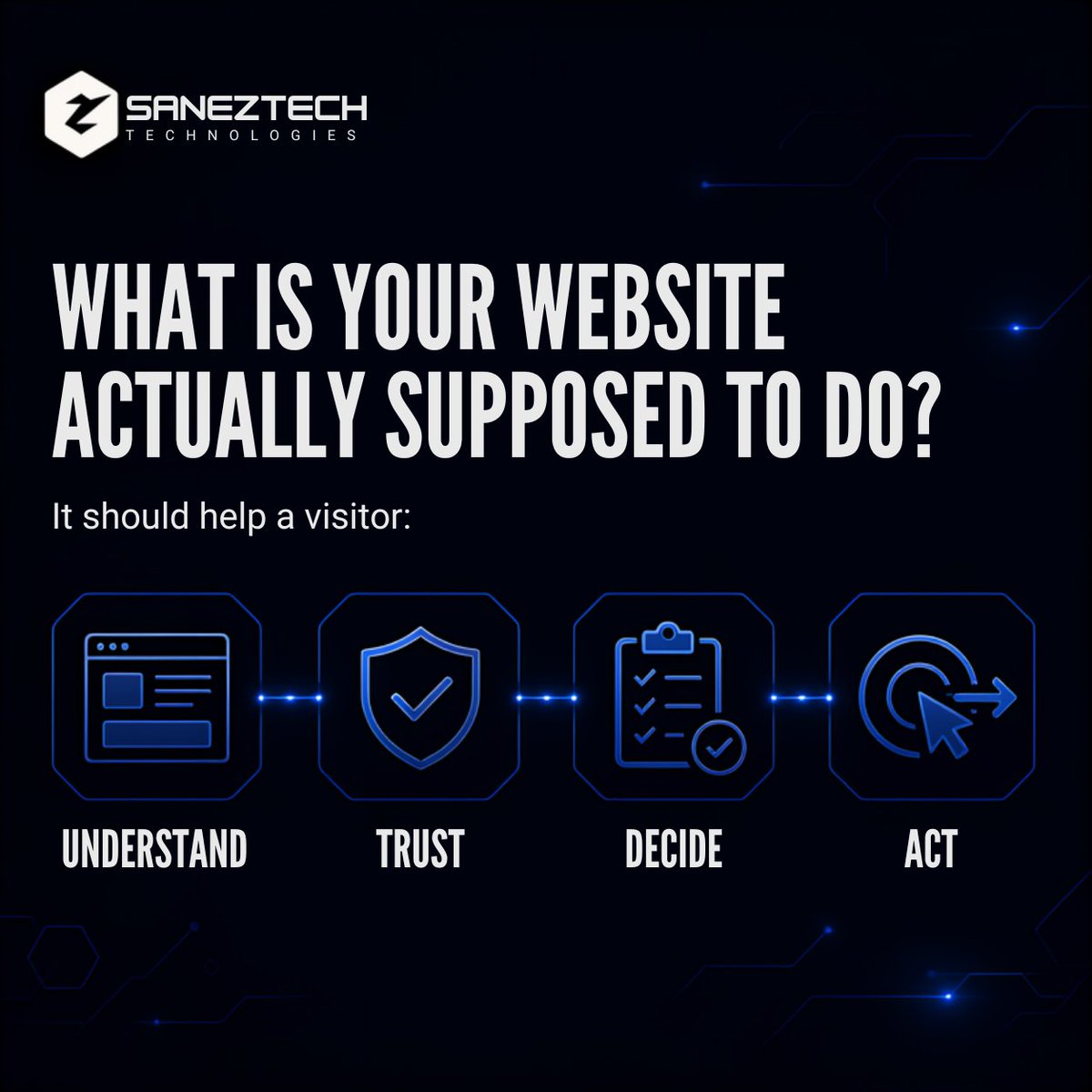 saneztech's tweet photo. If visitors don't quickly understand what you do, trust you, and know what to do next, the design isn't doing enough.
A website should be part of your sales system, not just your online address.
#Saneztech #WebDesign #Business https://t.co/iyO695S0i4