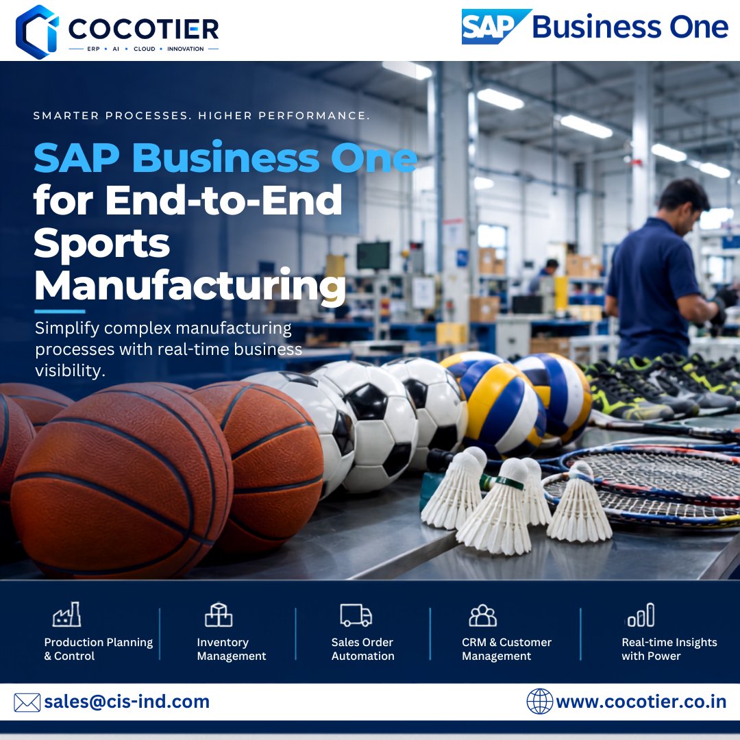 CocotierL23558's tweet photo. Smarter processes. Higher performance. 
Streamline production, inventory, sales &amp; crm with SAP Business One — built for modern sports manufacturing🌐 https://t.co/8CIFCEzafn

#sapbusinessone #sportsmanufacturing #erp #sap #manufacturing #cocotier #cocotierinnovativesolutions https://t.co/xgBOfrCr1O