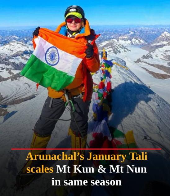 SorangAnia's tweet photo. A proud moment for #ArunachalPradesh!  Mountaineer January #Tali has conquered Mount Nun (7,135 m) in #Ladakh, just 43 days after summiting Mount Kun (7,077 m) in July. https://t.co/wuFbly5n9W