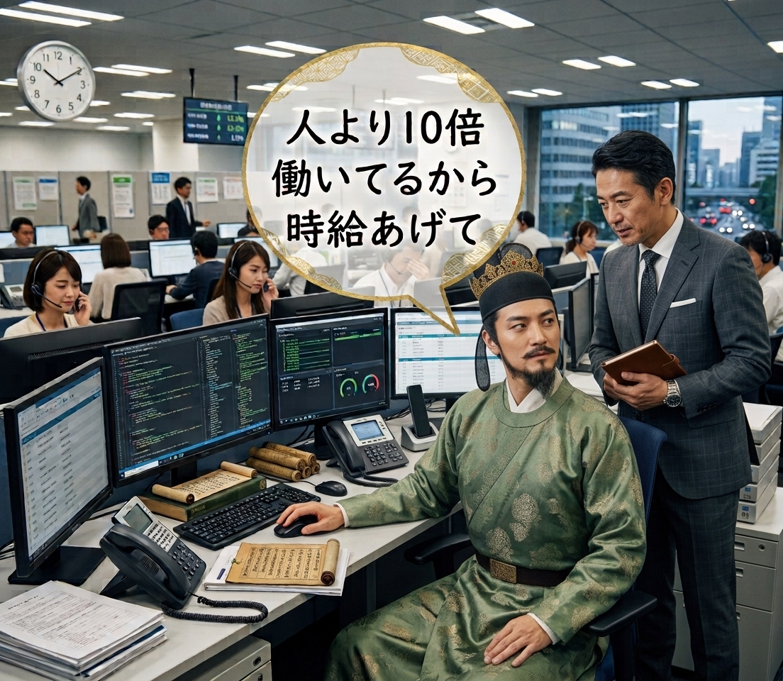 timeleap_take's tweet photo. コールセンターで手腕を発揮する聖徳太子
「人より10倍働いてるから時給あげて」

#現代に迷い込んだ偉人 #聖徳太子 #10人の話を同時に聞く https://t.co/nuE2laXYU4