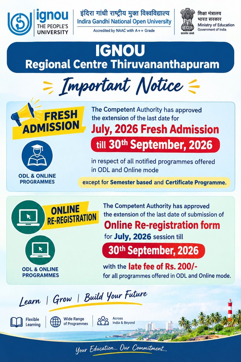 Ignoutrivandrum's tweet photo. Apply online now https://t.co/gornfvS4Ak