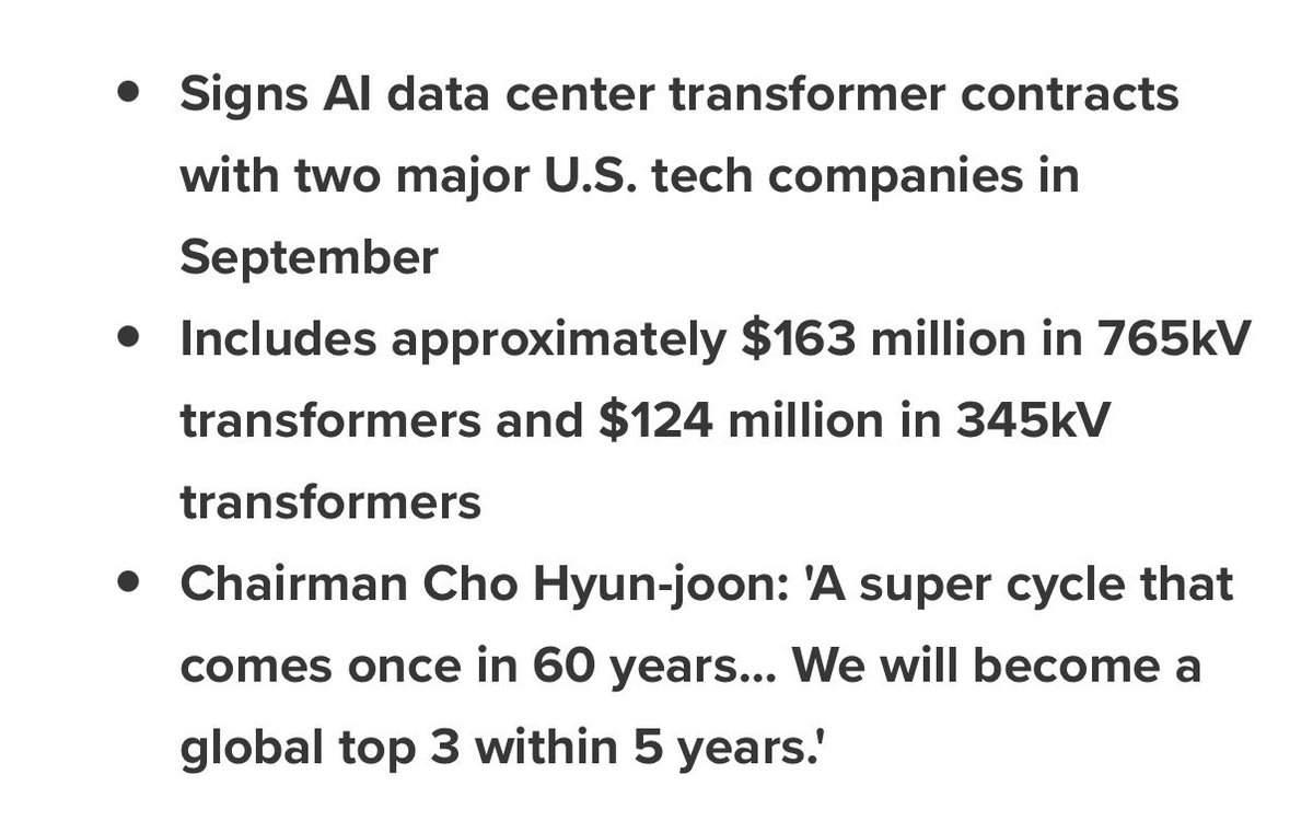 HyperSharkk's tweet photo. ตลาดกำลังมอง AI Power ผิดจุด?

ทุกคนเห็นว่า AI data center โต
-> transformer ขาด
-> ซื้อหุ้น transformer
แต่ถ้า transformer มาถึงหน้างานแล้ว
ไฟยัง “เข้า rack ไม่ได้” ล��ะ?

ล่าสุด Hyosung ก็เพิ่งได้ order หม้อแปลง  ultra-high-voltage จาก 2 U.S. Big Tech รวมๆ ประมาณ $287M สำหรับ data centers: 765kV ~$163M + 345kV ~$124M โคตรโหด!!

��ห็นได้ชัดนะว่าสิ่งที่ hyperscaler เขาต้องการจริงๆ คือ Complete interconnect stack

จาก Grid
-> substation
-> transformer
-> switchgear
-> STATCOM / power quality
-> ESS
-> distribution
-> commissioning
-> AI rack
ดูดิ ว่าไฟมันจะเข้า Rack ได้ มันผ่านอะไรบ้าง

นี่คือเหตุผลว่า ทำไมคำสั่งซื้อใหม่ๆ มันเริ่มพูดถึง
- stable power supply
- rapid construction
- microgrid integration
- STATCOM
- ESS
ถ้าอ่านข่าว Ai ช่วงนี้จะเห็นคำพวกนี้บ่อยมาก 

เพราะโลกจริงมีปัญหา
-> มีไฟ แต่ต่อ grid ไม่ทัน
-> มี transformer แต่ voltage ไม่เสถียร
-> มี data center แต่เปิด��ช้งานไม่ได้

AI factory ที่จะชนะในตลาดนี้ได้ มันต้องเป็นคนที่เอาไฟจาก grid เข้า data center แล้สเปลี่ยนเป็น compute ให้ได้เร็วสุด

Watchlist ผมในกลุ่มนี้...
1. EPC / grid buildout: $PWR
2. power distribution: $ETN
3. power + cooling: $VRT
4. generation / grid: $GEV
5. transformer / HV equipment: $HSP.A, Hyosung, Siemens, Hitachi

ตอนนี้ตลาดโฟกัสที่ transformer shortage แต่เงินก้อนใหญ่อาจจะไหลไปทั้ง “ระบบที่ทำให้ไฟใช้งานได้” ซึ่งหมายถึงทั้งหมดเลย

ผมมองว่า Transformer คือประตู ส่วน interconnect stack คือทั้งถนน

แต่ๆๆ ถ้าบริษัทไหน...
- orders ไม่กลายเป็น backlog
- backlog ไม่แปลงเป็น margin
- หรือ utility interconnect ยังช้า ถึง hardware จะพร้อมแล้ว

ถ้าเกิดแบบนั้น หุ้นธีม power อาจจะวิ่งนำความจริงไปไกลเกิน

แต่ถ้า hyperscaler ต้องการ “ค���บทั้ง stack” จริง ตลาดอาจจะยังประเมิน AI power buildout แคบเกินไป