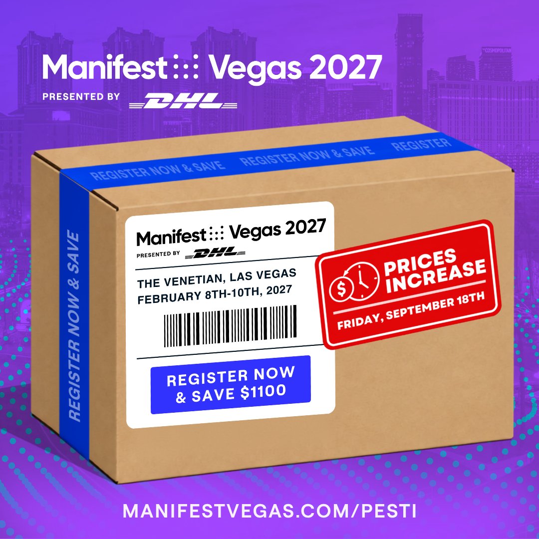 CHARLIE_PESTI's tweet photo. The top supply chain and logistics experts are heading to @ManifestFOL Vegas 2027 in 5 months. Register by September 18 to save $1100 off on-site prices—$200 off current rates! Don't miss out: https://t.co/mYFHNZlv0m 
#ManifestVegas #ManifestVegas2027 https://t.co/4Gn9Q0gr0r