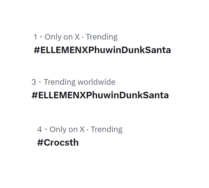 phuwinengstrm's tweet photo. No.1 Thailand 
No.3 Worldwide 🎉

#ELLEMENXPhuwinDunkSanta
#Crocsth @ElleMenThailand @CrocsThailand 
#phuwintang @phuwintang https://t.co/Ul2ZhO5mEA