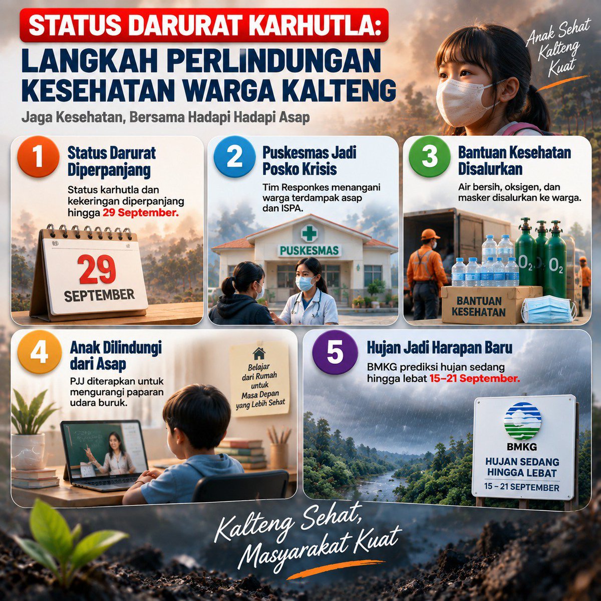 dkdilip's tweet photo. Karhutla Kalteng masih menjadi perhatian bersama. Pemerintah memperkuat perlindungan warga melalui perpanjangan status darurat, layanan kesehatan siaga, distribusi bantuan, hingga langkah perlindungan bagi anak sekolah. 
#KarhutlaKaltengTerkendali https://t.co/BoianlAJ1Z