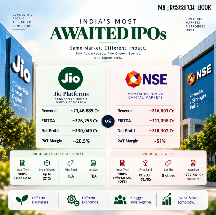 my_researchbook's tweet photo. Jio Platforms and  NSE. 
Two businesses.
Two IPO stories.
Two very different financial profiles.
Same market. Different impact. 

#IPO #NSE #JioPlatforms #StockMarketIndia https://t.co/OEKoRcSjOX