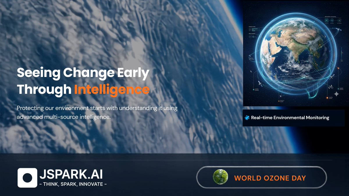 jsparkai's tweet photo. 🌍A healthier planet starts with better environmental intelligence.

On 𝐖𝐨𝐫𝐥𝐝 𝐎𝐳𝐨𝐧𝐞 𝐃𝐚𝐲, we’re reminded that protecting our environment requires more than awareness it requires continuous monitoring, timely insights, and informed action.

At 𝐉𝐒𝐏𝐀𝐑𝐊 𝐀𝐈, our intelligent platforms help organizations bring together data from multiple sources to monitor environmental conditions, identify emerging risks, and support faster, smarter decisions.

From environmental monitoring to disaster preparedness and climate resilience, AI can help turn complex data into actionable intelligence.

Because when we understand environmental change earlier, we can respond better.

#WorldOzoneDay #JSPARKAI #EnvironmentalIntelligence #AIforGood #ClimateResilience #Sustainability #EnvironmentalMonitoring #ArtificialIntelligence #TechnologyForGood