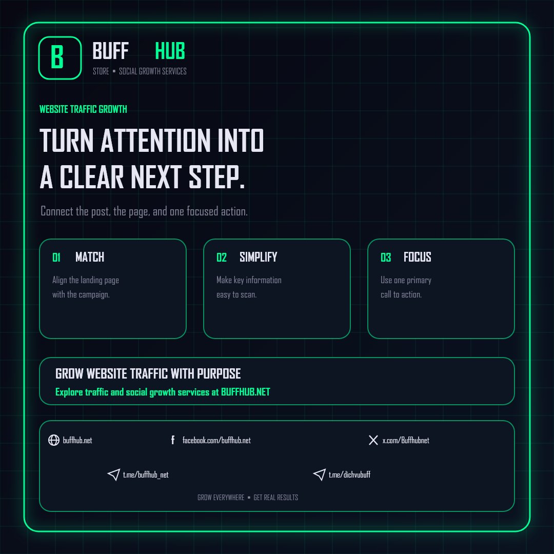 Buffhubnet's tweet photo. Guide social visitors toward the right next step.

Match each campaign message to a relevant landing page so visitors immediately understand what they can explore.

Keep the page easy to scan, remove competing distractions, and use one primary call to action. A focused destination makes each visit more purposeful.

Explore Buffhub’s website traffic and social growth services: https://t.co/h4r505AKZe

Connect with Buffhub Store:
Website: https://t.co/h4r505AKZe
Fanpage: https://t.co/GgQsFYjY9G
Twitter (X): https://t.co/Nupm99TKNr
Global Telegram: https://t.co/dePL1XZTPe
Vietnam Telegram: https://t.co/Lfzfx9vpdp

#Buffhub #WebsiteTraffic #DigitalGrowth #SocialMediaGrowth
