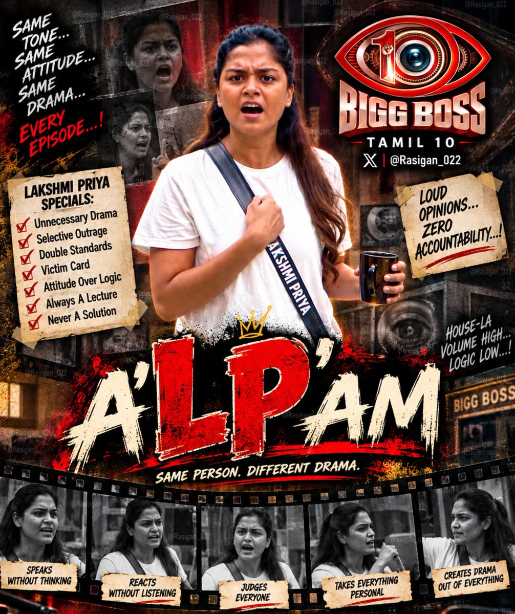 Rasigan_022's tweet photo. 🚨 BREAKING NEWS FROM BB10! 🚨😂

Indhu mudhal… "Lakshmi Priya"  ennum LP, ini A'LP'AM endru azhaikkappaduvaar.! 😭💀

#ALPAM #LakshmiPriya #BiggBossTamil10 #BBTamil10 #BiggBossTamil https://t.co/zqfgsbyHHz