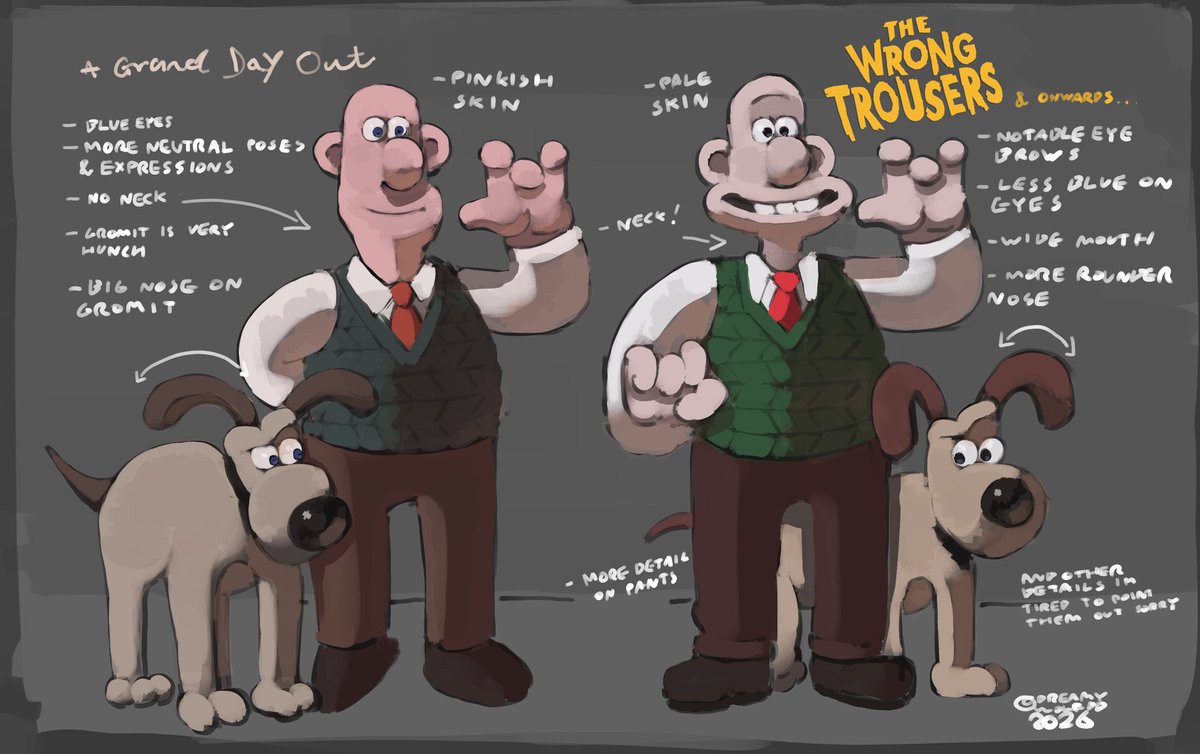 dreamywolfdd's tweet photo. wallace and gromit (lazy) studies https://t.co/A4Bwm452AO