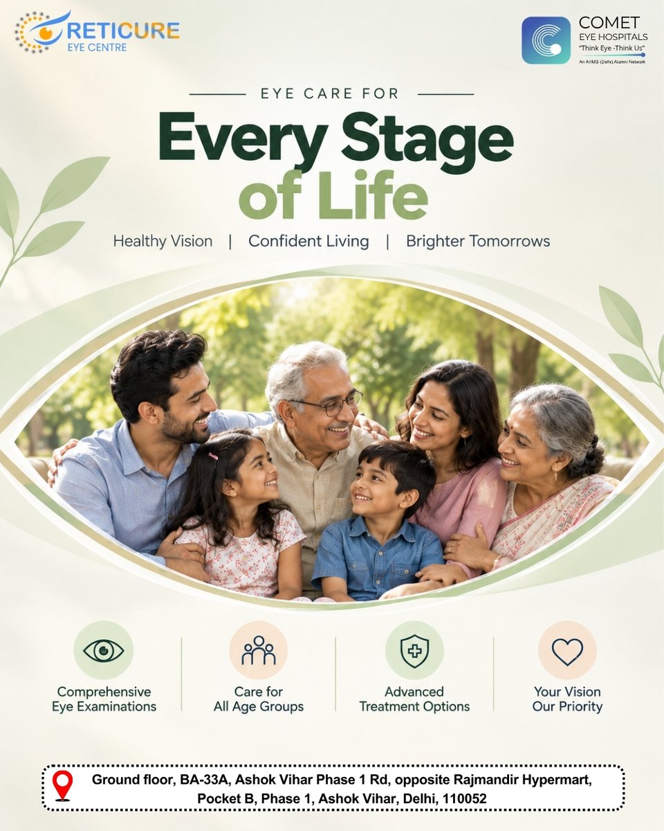 reticure_'s tweet photo. Healthy vision matters at every stage of life. From a child discovering the world to grandparents cherishing every moment, caring for our eyes helps every generation enjoy.

Contact us on: +91 9773970878

#eyecare #eyehealth #healthyeyes #visioncare #family #reticureeyecenter https://t.co/o8gLZXg6KM