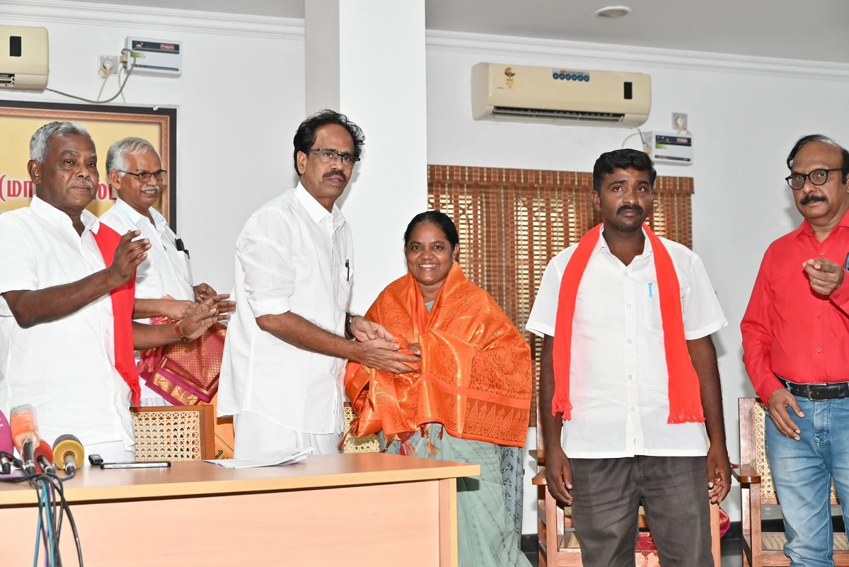 cpimspeak's tweet photo. The Left Front in Tamil Nadu announced P Suganthi (CPI(M)) and P Lakshmanan (CPI) as its candidates for the upcoming byelections to the Madurantakam and Dharapuram Assembly Constituencies, respectively.

CPI(M) State Secretary P Shanmugam, CPI State Secretary M Veerapandian and CPI(ML)-Liberation State Secretary Pazha Asaithambi introduced the candidates at a joint press conference held at the CPI(M) State Committee Office in Chennai. Comrade P Suganthi, who will contest from Madurantakam as the CPI(M) candidate, began her political life through the literacy movement and is currently a member of the CPI(M) Tamil Nadu State Committee and General Secretary of the Tamil Nadu Untouchability Eradication Front (TUNEF). She also served as the State General Secretary of the All India Democratic Women’s Association (AIDWA) from 2011 to 2021.

The Left Front had earlier announced its decision to contest the byelections as a separate bloc, highlighting the need for representatives who will raise people’s issues in the Assembly.