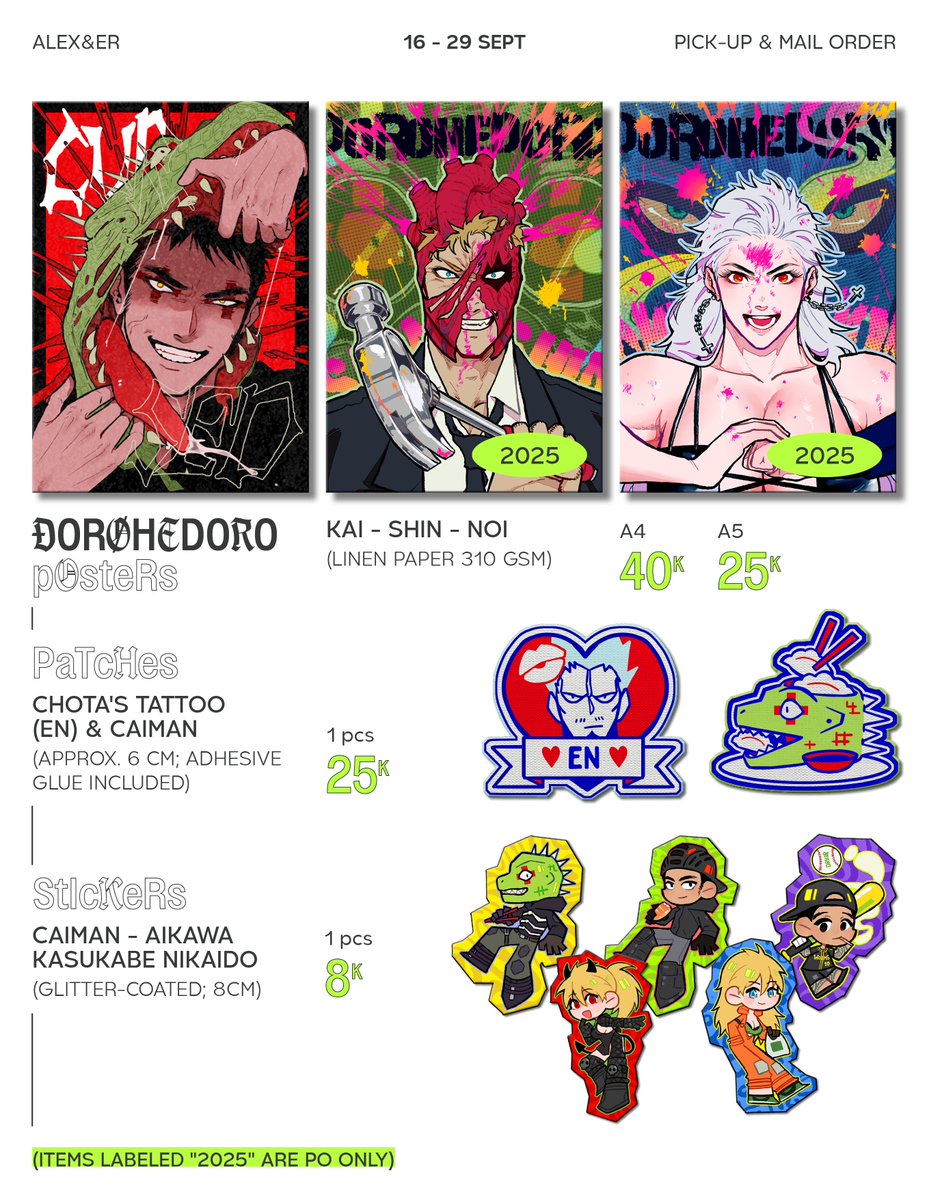 alex__er's tweet photo. [ ❤️&amp;🔁 are appreciated! ]

ALEX&amp;ER's #CF23 PRE-ORDER
🗓️ 16-29 Sept 2026
🐐 Pick Up (both days) &amp; Mail Order
👯‍♀️ Dorohedoro | Initial D + MG Ghost | Alice in Chains (Old Member) | KPOP Demon Hunter | Original
🗒️ https://t.co/ukZ8HKjHT3

#CF23Catalogue #Comifuro23 [1/2] https://t.co/rGQgo5K1qL