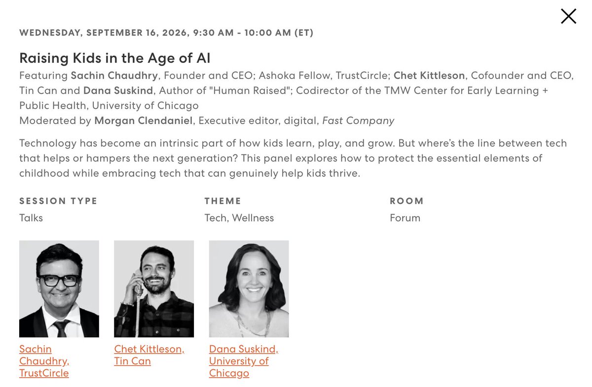 trustcircle's tweet photo. Our founder &amp; CEO Sachin Chaudhry takes @trustcircle  mission to @FastCompany's Innovation Festival, speaking on “Raising Kids in a Digital Age.”

A decade of building toward one purpose: connecting children with care.

#TrustCircle #FCFestival https://t.co/JNr4vPjyOR
