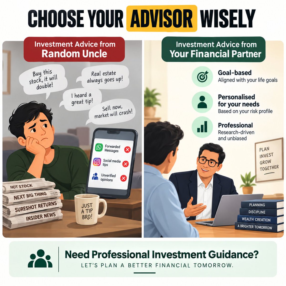 vikasastro15's tweet photo. Choose your advisor wisely.
Let's plan better Financial tomorrow.
#FinancialSuccess #FinancialFreedom #financialeducation #Financialliteracy #FinancialService #Growth #Longterm #Investments #Compounding #Distribtor #Advice #Wisely #Plan #Tomorrow https://t.co/waGMUbNdBr
