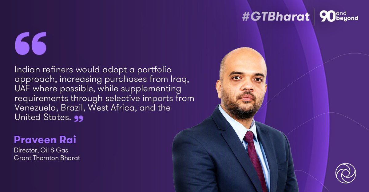 GrantThorntonIN's tweet photo. Our expert, Praveen Rai, shares his perspective on how rising competition for Russian crude and tightening global supply conditions could increase India's import costs.

Read the @timesofindia article: https://t.co/iFuDfq10mq

#EnergySecurity #OilAndGas #GlobalTrade https://t.co/MOummwW57s