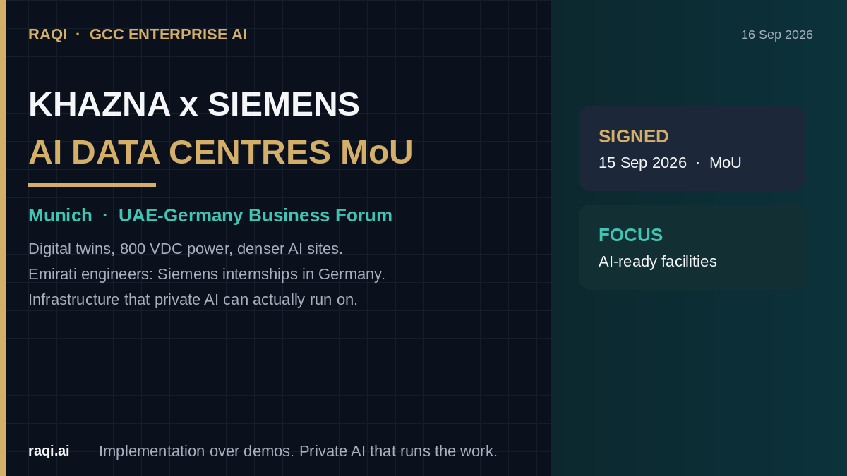 raqi_ai_uae's tweet photo. Khazna x Siemens: MoU for next-gen AI data centres (Munich).

Digital twins. 800 VDC power. Emirati engineers trained in Germany.

Infrastructure decides if private AI ships.
https://t.co/FKtRPiCJVl https://t.co/RStZaxNpRu