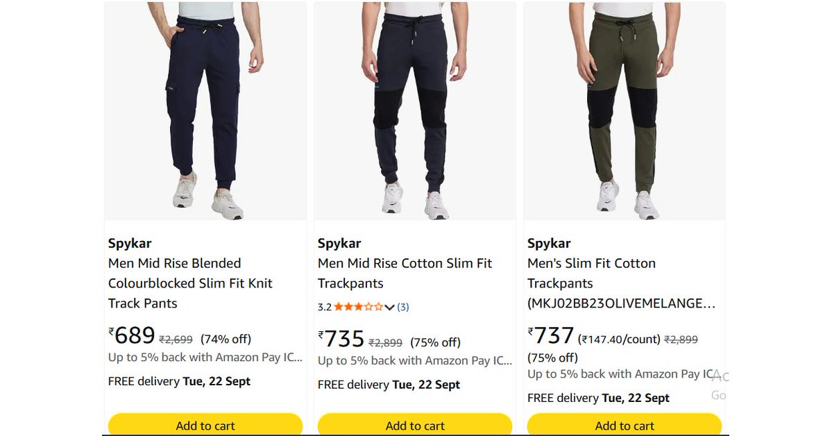 desi_dime's tweet photo. Spykar Men's Slim Fit Trackpants @ just ₹689!
74% OFF (MRP ₹2699) + up to 5% back with Amazon Pay ICICI card
FREE delivery in 6 days. Stock won't last at this price.