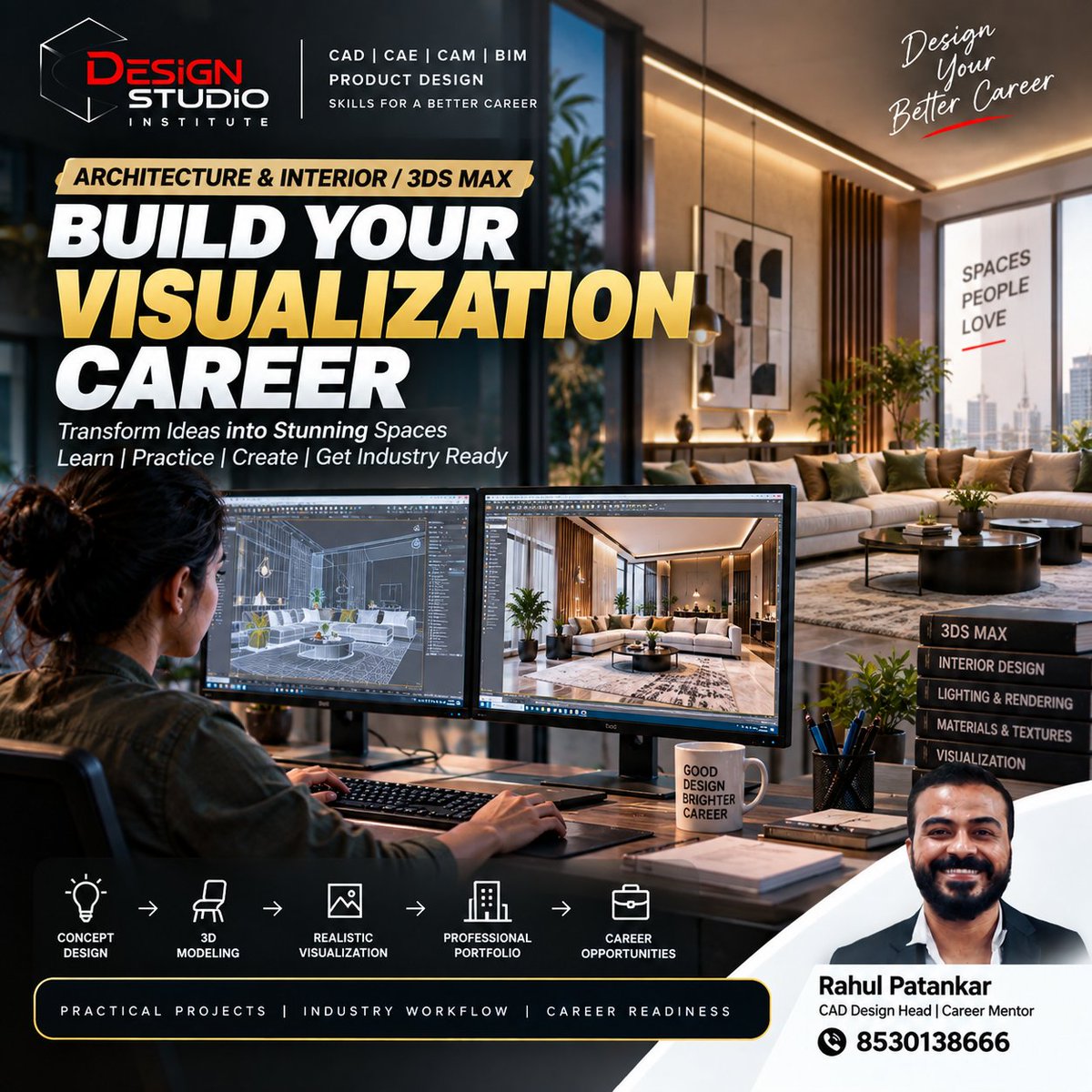 DesignStudioIns's tweet photo. Design ideas need strong visual communication.
Build your Architecture & Interior visualization skills with 3Ds Max, modeling, materials, lighting, rendering & walkthroughs.
https://t.co/3RpzjBrEck
#3DsMax #InteriorDesign https://t.co/Rl8CtMmEVD