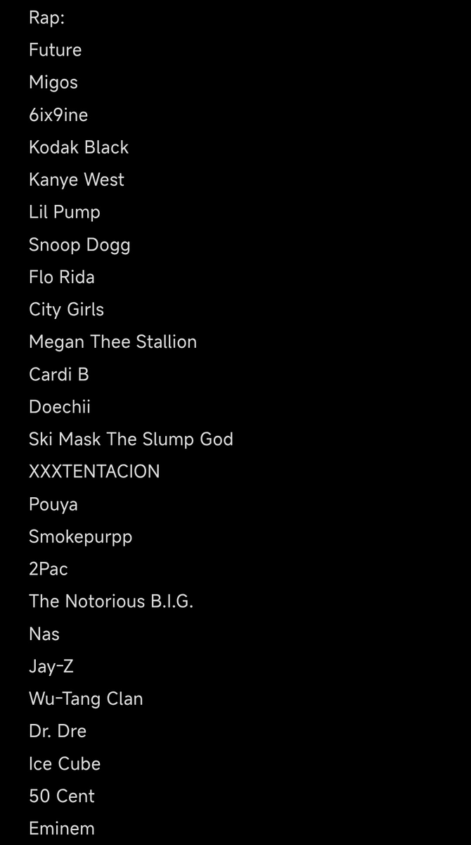 GameJoker_'s tweet photo. Leaked list of artists that will be featured on GTA 6 radio https://t.co/1gTgYqS3Au