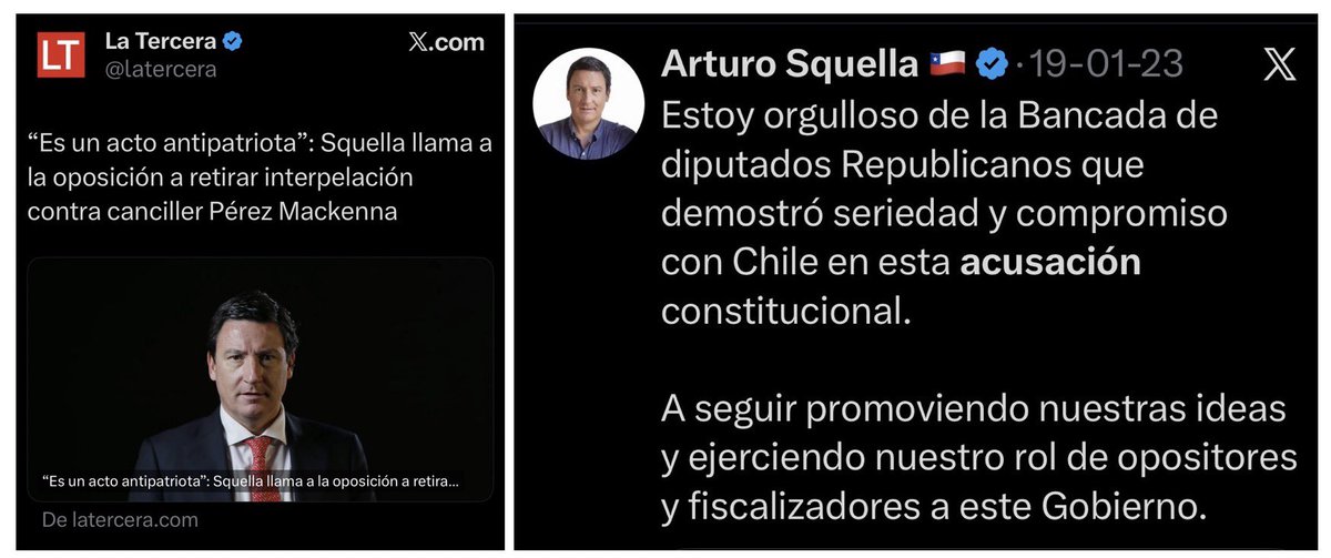 Eneatipo7's tweet photo. El presidente del partido republicano, Arturo Squella, hoy encuentra que la oposición es antipatriota por presentar una acusación constitucional contra un ministro de su gobierno, pero hace tres años, cuando él era oposición, se sentía orgulloso de que su bancada lo hiciera contra un ministro del gobierno anterior.
#DobleEstandar